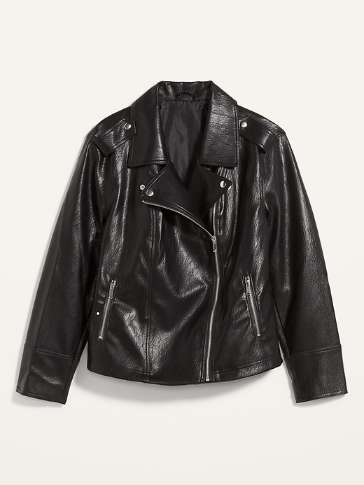View large product image 1 of 1. Faux-Leather Plus-Size Moto Jacket
