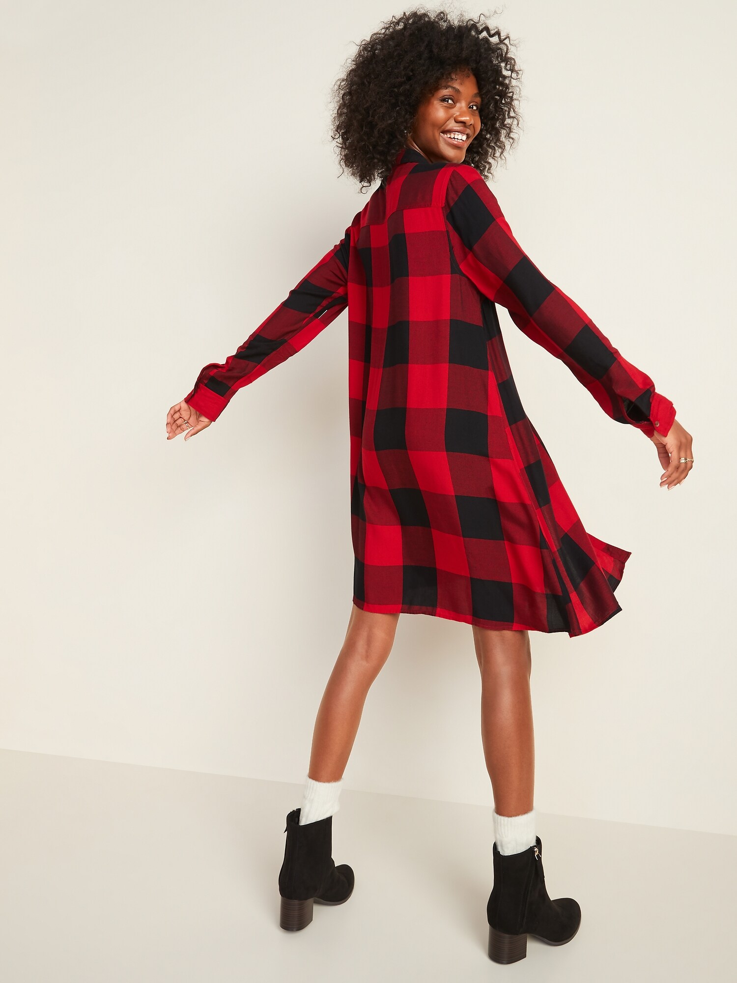 red plaid shirt dress womens