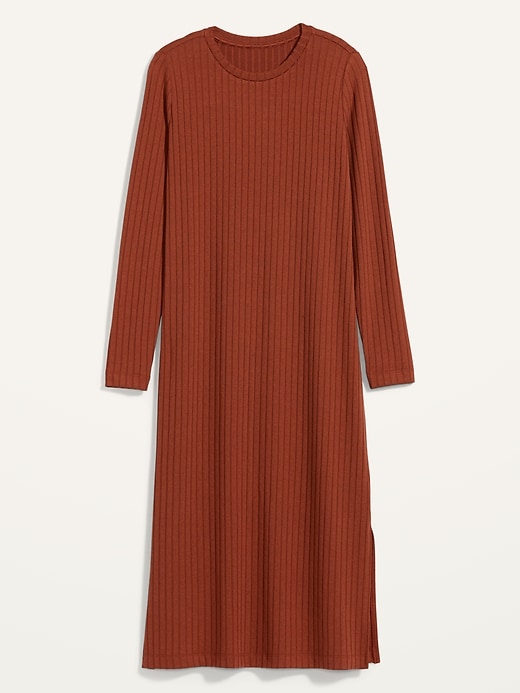 View large product image 2 of 2. Rib-Knit Long-Sleeve Midi Shift Dress for Women