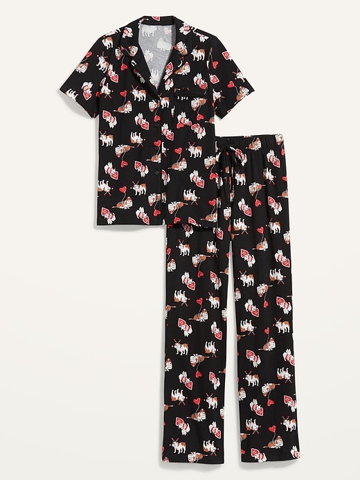 View large product image 2 of 2. Printed Jersey-Knit Pajama Top & Pajama Pants Set