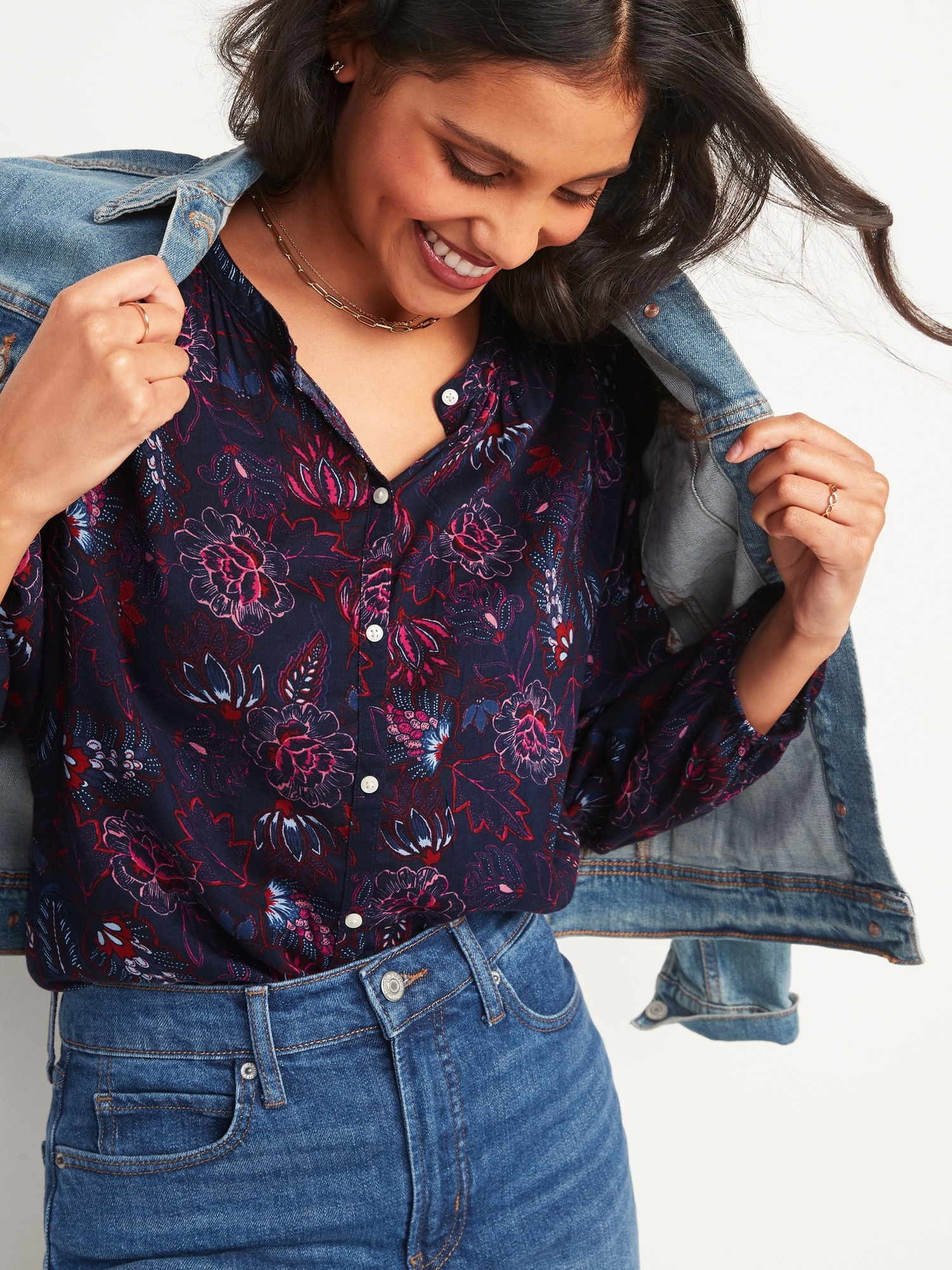 Oversized Button-Front Poet Blouse | Old Navy