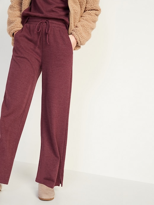 Image number 1 showing, High-Waisted French-Rib Wide-Leg Lounge Pants