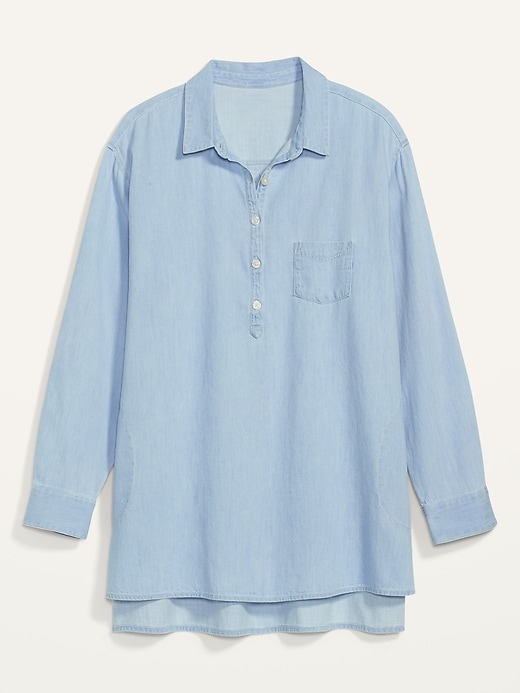 Image number 4 showing, Oversized No-Peek Plus-Size Jean Popover Tunic Shirt