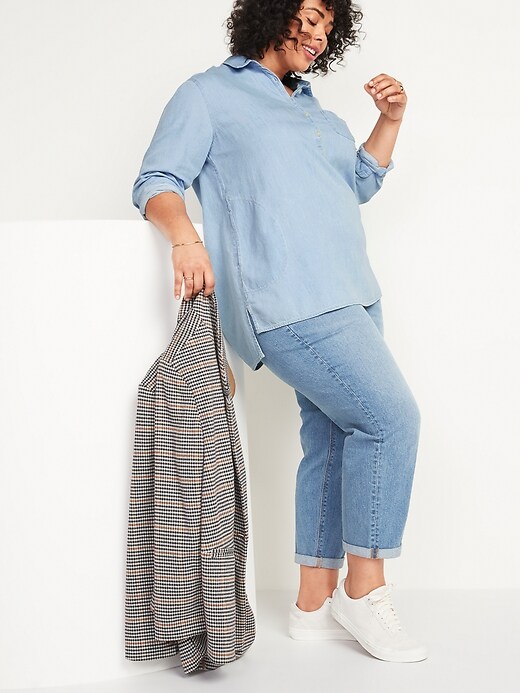 Image number 3 showing, Oversized No-Peek Plus-Size Jean Popover Tunic Shirt