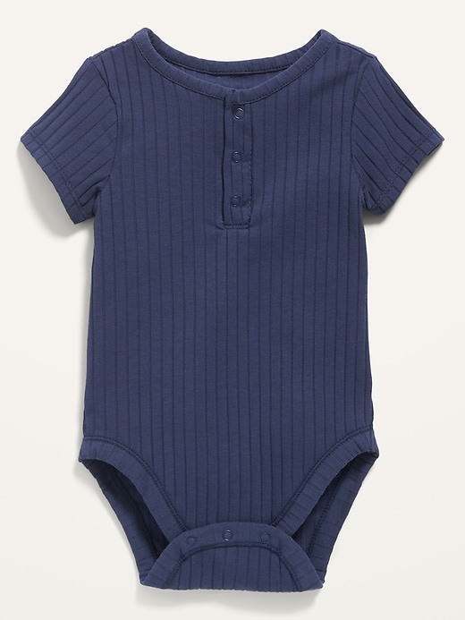 View large product image 1 of 2. Unisex Solid Rib-Knit Henley Bodysuit for Baby