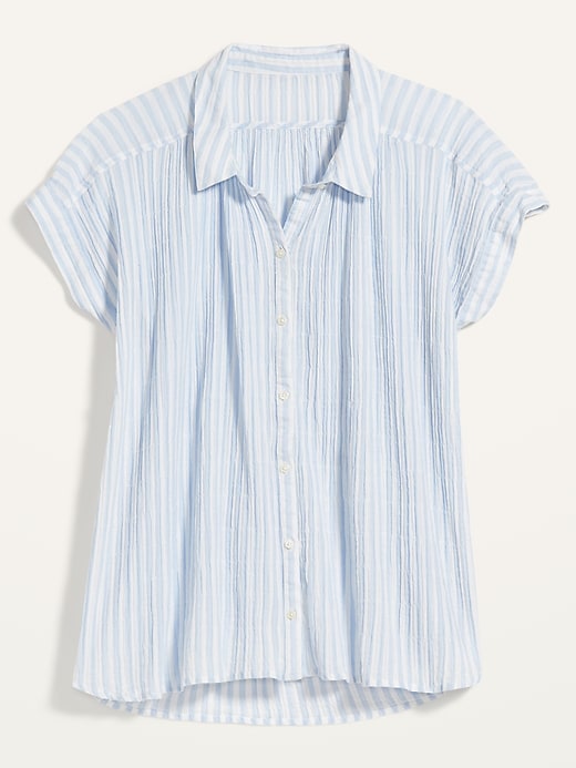 View large product image 1 of 1. Oversized Textured-Stripe Short-Sleeve Shirt for Women