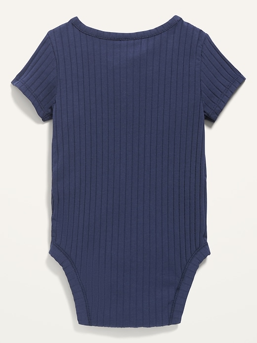 View large product image 2 of 2. Unisex Solid Rib-Knit Henley Bodysuit for Baby