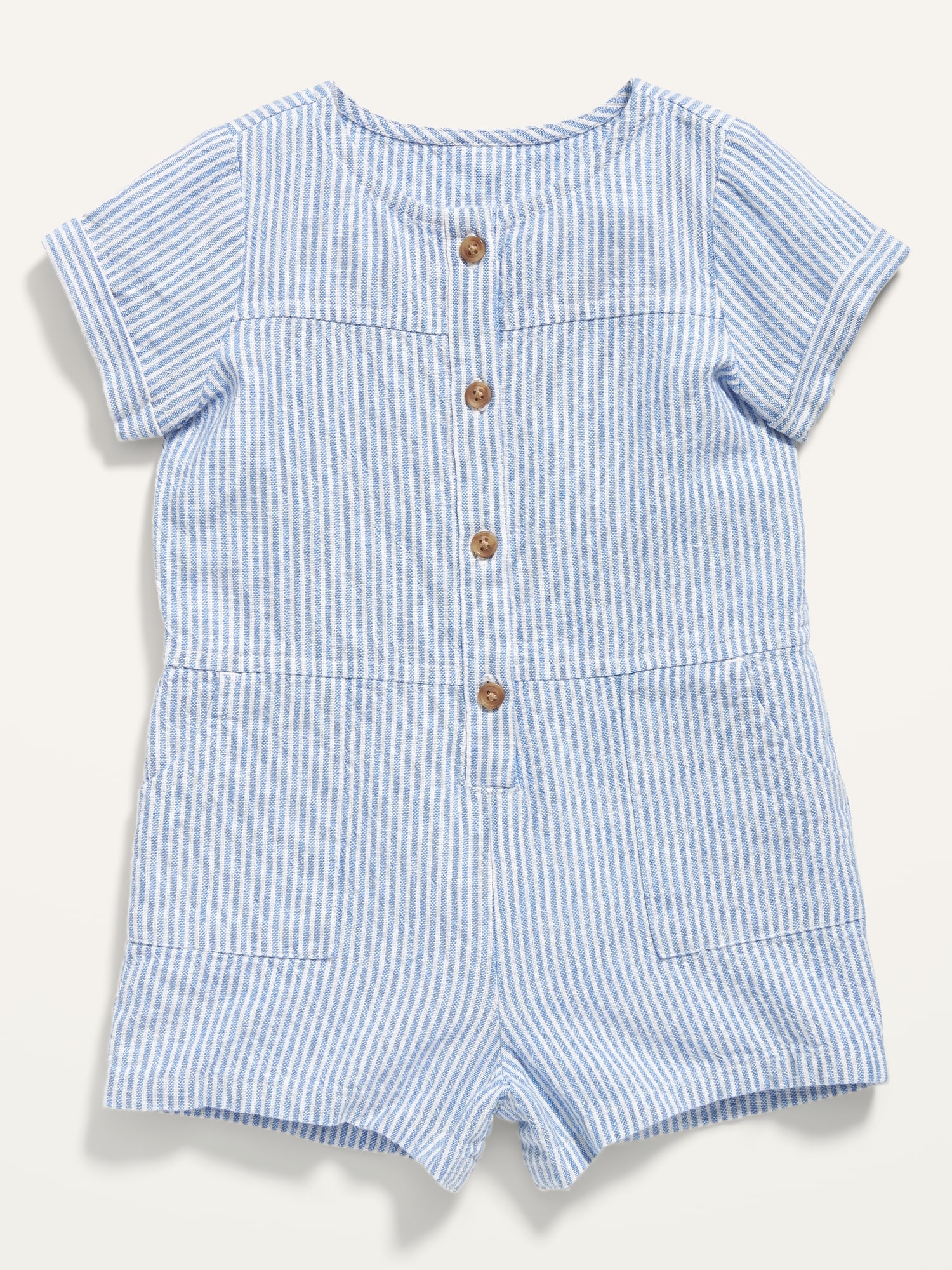 Striped Linen-Blend Button-Front Romper for Baby
