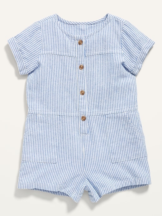 View large product image 1 of 2. Striped Linen-Blend Button-Front Romper for Baby