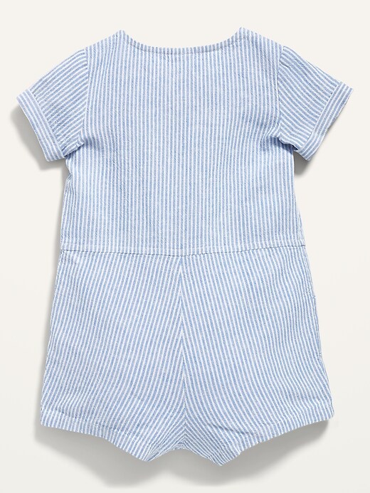 View large product image 2 of 2. Striped Linen-Blend Button-Front Romper for Baby