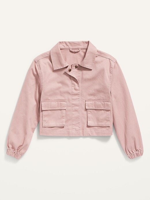 View large product image 1 of 2. Cropped Twill Utility Jacket for Girls