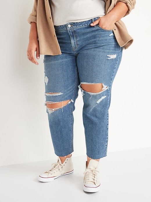 Image number 1 showing, Mid-Rise Boyfriend Straight Plus-Size Ripped Jeans