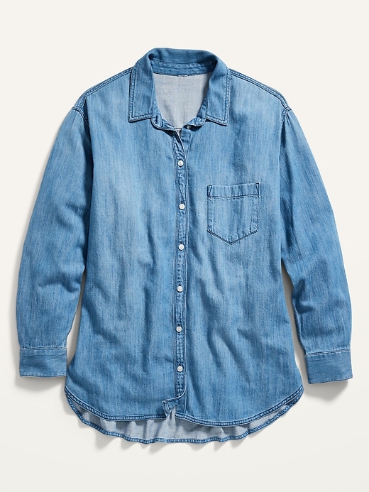Image number 4 showing, Oversized Boyfriend No-Peek Plus-Size Tunic Jean Shirt