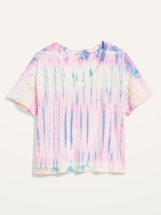 Image number 4 showing, Loose Tie-Dyed V-Neck Plus-Size Crop Tee