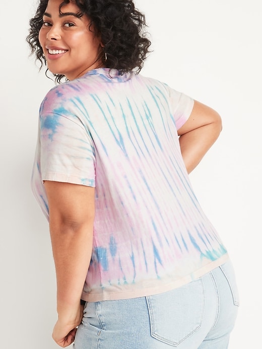Image number 2 showing, Loose Tie-Dyed V-Neck Plus-Size Crop Tee