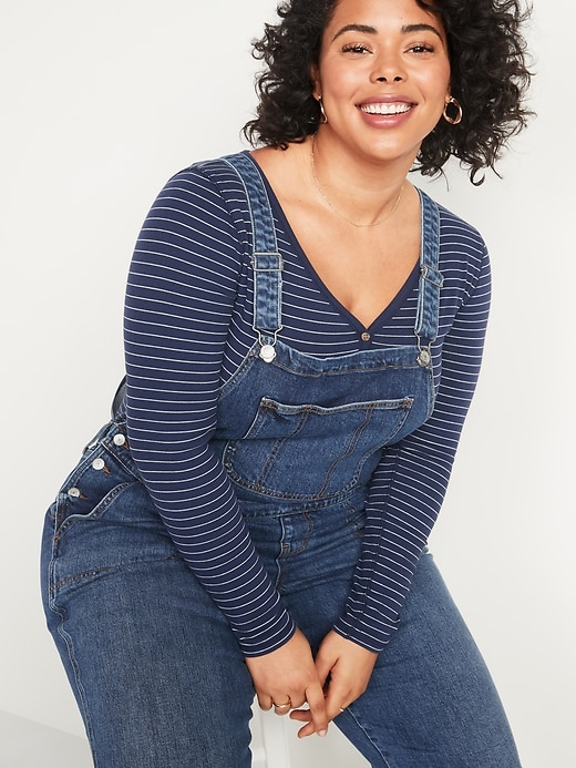 Image number 3 showing, Straight Dark-Wash Plus-Size Jean Overalls