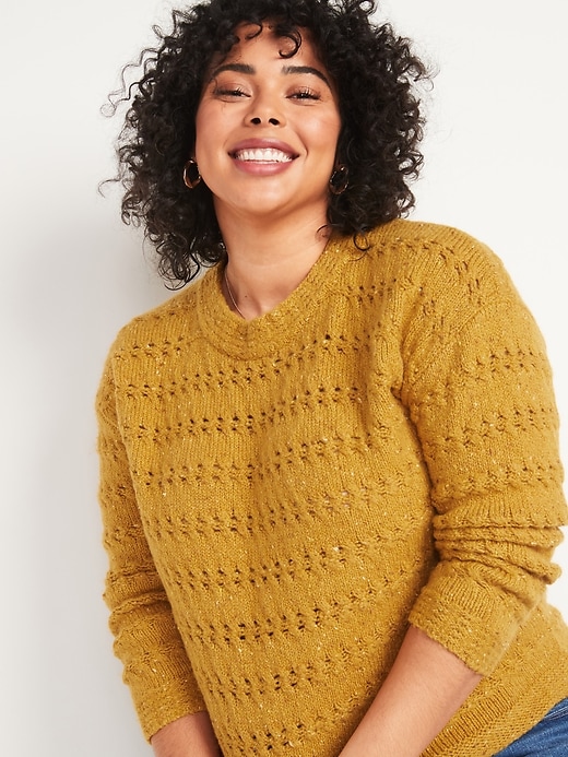 Image number 1 showing, Textured Cable-Knit Plus-Size Pointelle Sweater