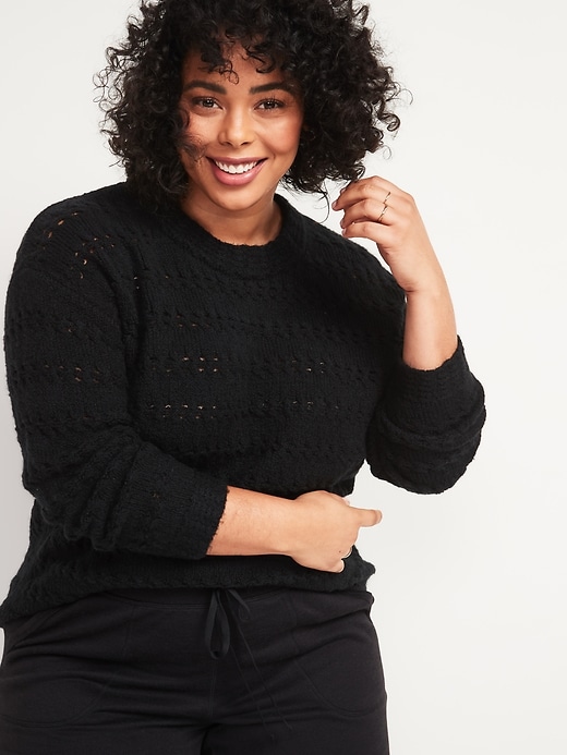 Image number 1 showing, Textured Cable-Knit Pointelle Plus-Size Sweater