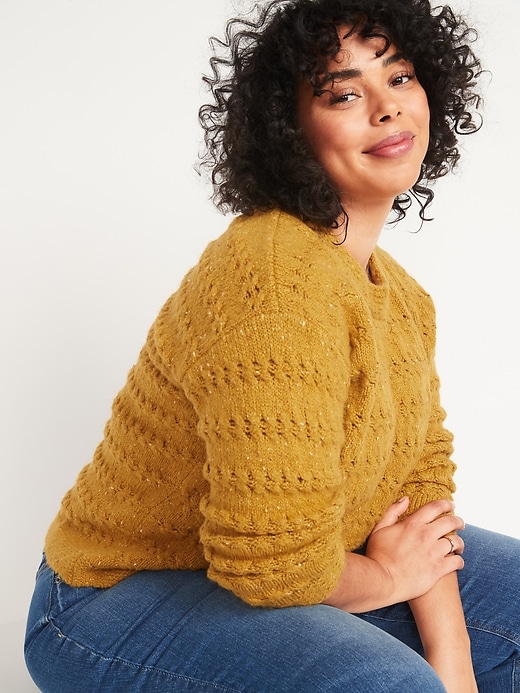 Image number 3 showing, Textured Cable-Knit Plus-Size Pointelle Sweater