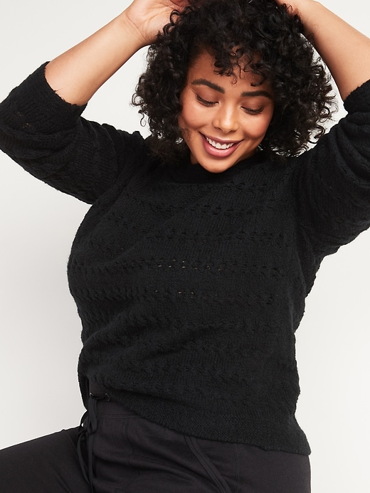 Image number 3 showing, Textured Cable-Knit Pointelle Plus-Size Sweater