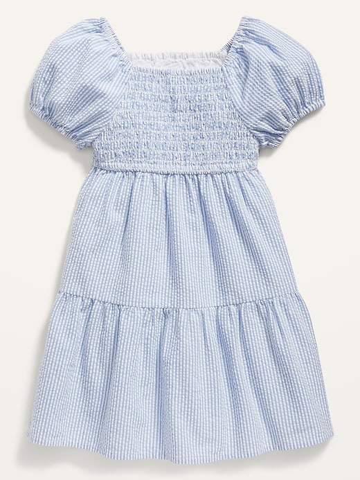 View large product image 1 of 2. Smocked Seersucker Puff-Sleeve Dress for Toddler Girls