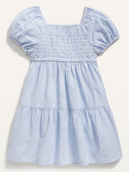 View large product image 2 of 2. Smocked Seersucker Puff-Sleeve Dress for Toddler Girls