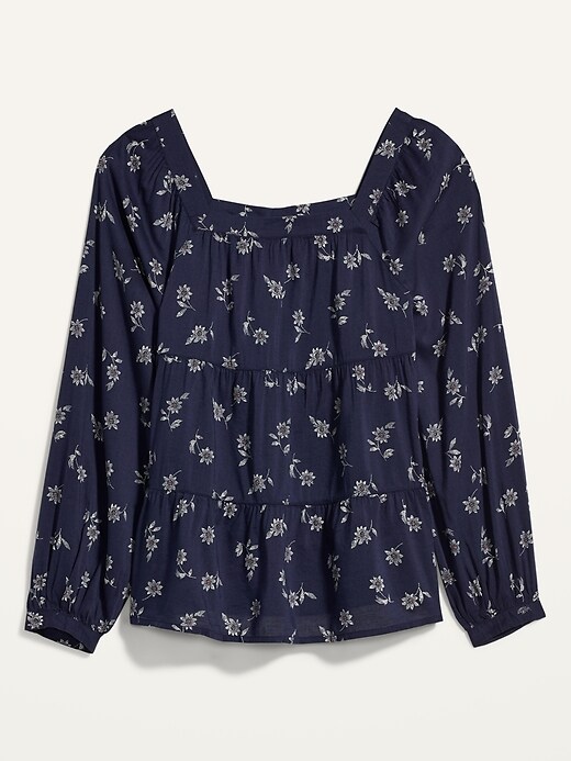 View large product image 1 of 1. Printed Square-Neck Tiered Blouse for Women