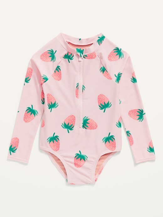 View large product image 1 of 1. Printed Long-Sleeve Zip Rashguard for Toddler Girls
