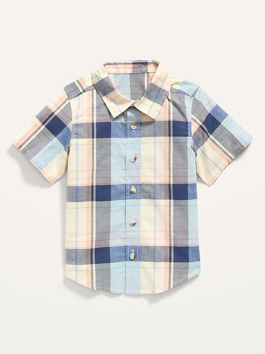 View large product image 1 of 2. Short-Sleeve Plaid Poplin Shirt for Toddler Boys