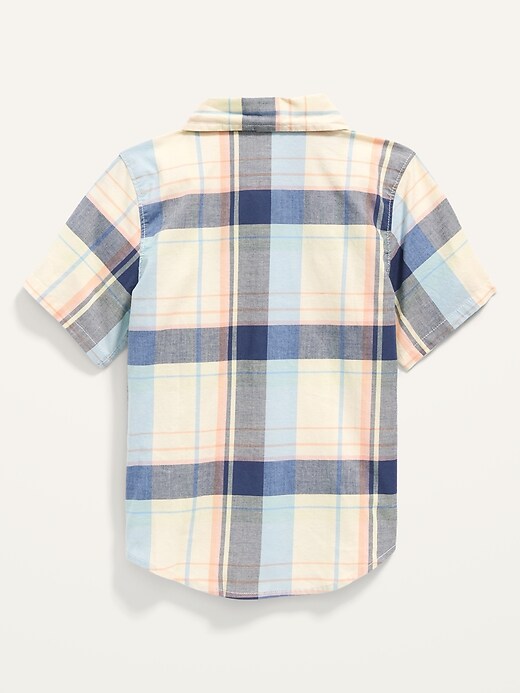 View large product image 2 of 2. Short-Sleeve Plaid Poplin Shirt for Toddler Boys