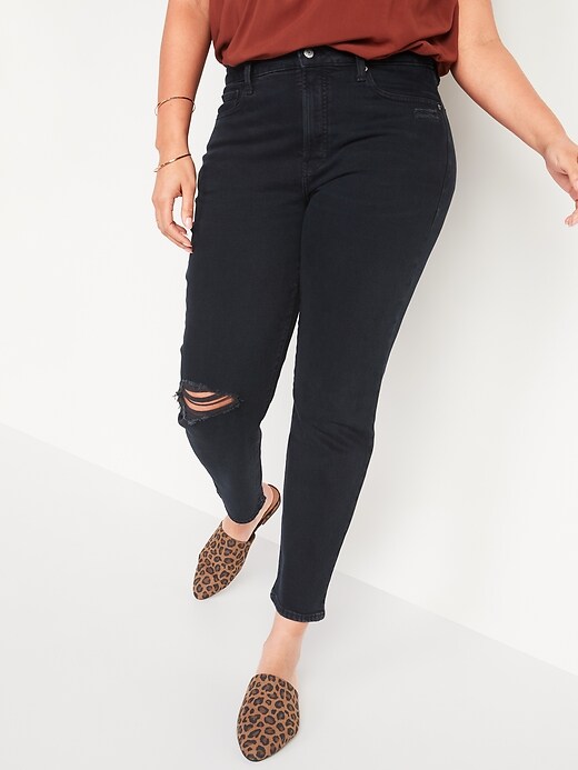 Image number 5 showing, High-Waisted O.G. Straight Ripped Black Ankle Jeans for Women