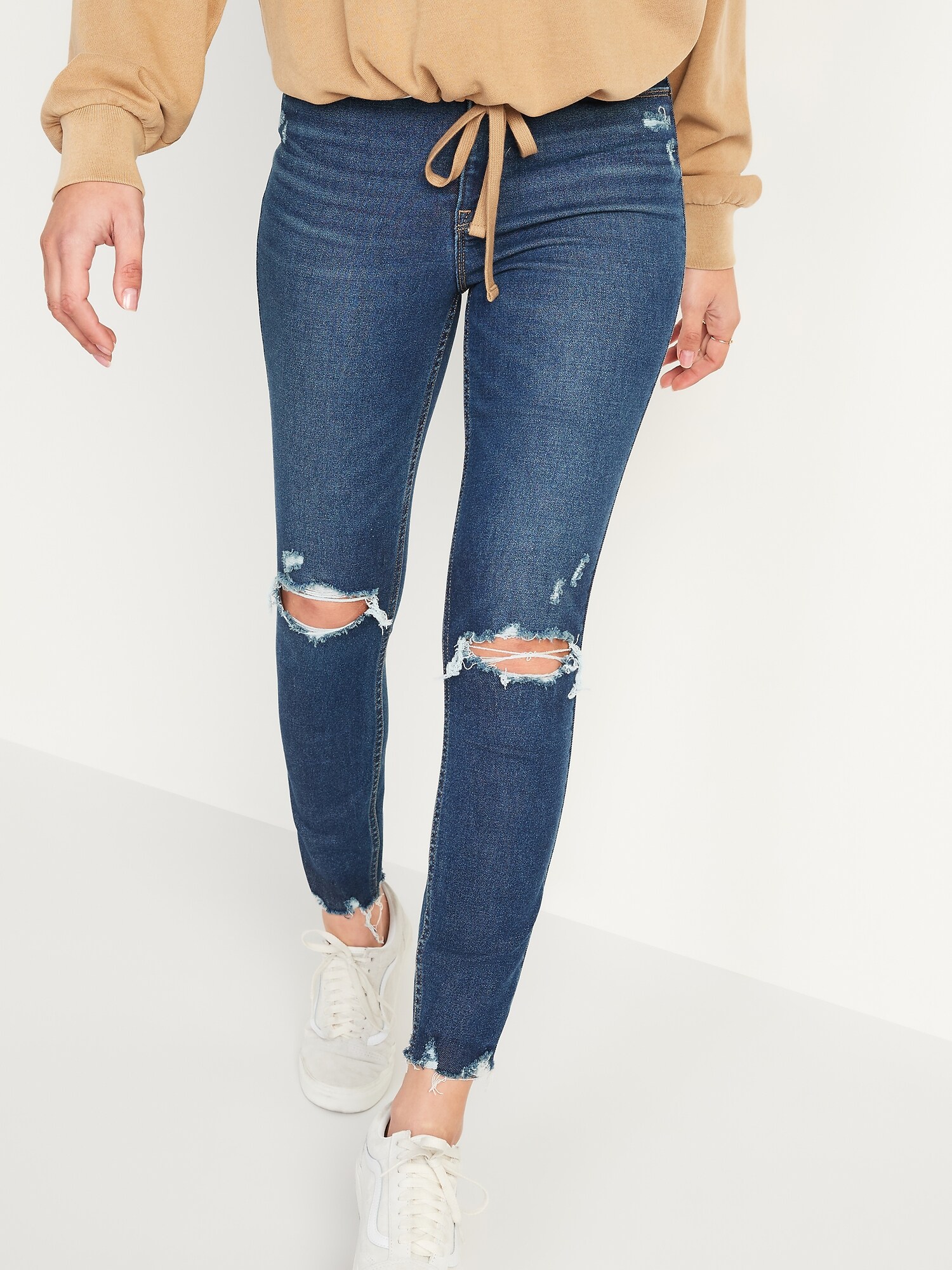 Extra High Waisted Rockstar 360 Stretch Super Skinny Ripped Ankle Jeans For Women Old Navy