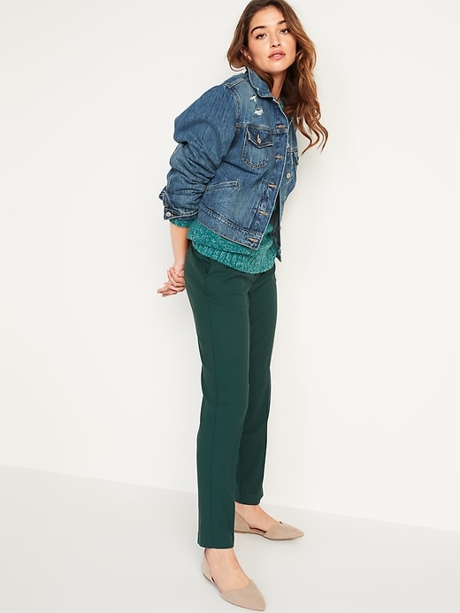 Image number 3 showing, Mid-Rise Pull-On Straight Full-Length Pants