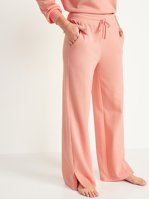View large product image 1 of 2. High-Waisted French-Rib Wide-Leg Lounge Pants