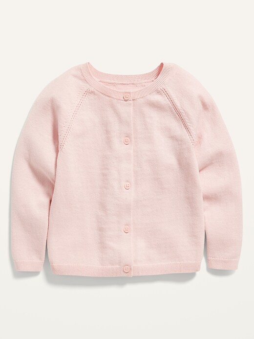 View large product image 1 of 1. Solid Button-Front Crew-Neck Cardigan for Toddler Girls