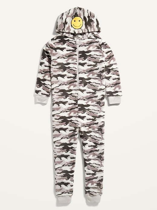 View large product image 1 of 2. Gender-Neutral Camo Hooded Pajama One-Piece for Kids