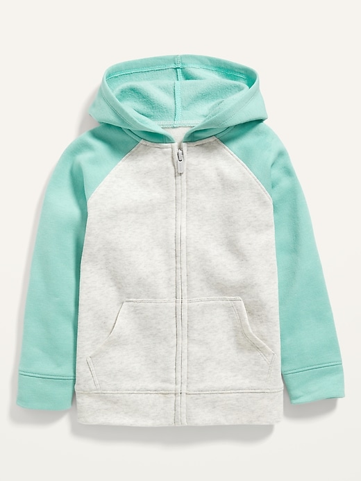 View large product image 1 of 2. Unisex Color-Blocked Raglan Zip Hoodie for Toddler