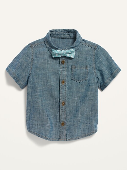 View large product image 1 of 1. Short-Sleeve Chambray Shirt and Poplin Bow-Tie Set for Baby