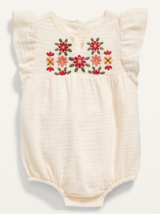 View large product image 1 of 2. Embroidered Flutter-Sleeve Romper for Baby