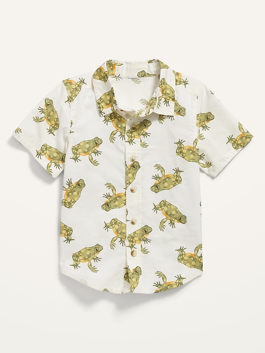 View large product image 1 of 2. Frog-Print Short-Sleeve Button-Front Shirt for Toddler Boys