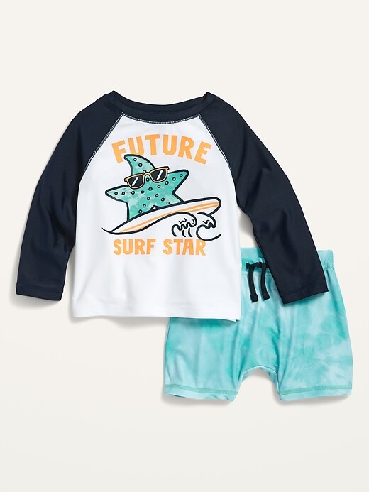 View large product image 1 of 1. "Future Surf Star" Rashguard & Knit Trunks 2-Piece Swim Set for Baby