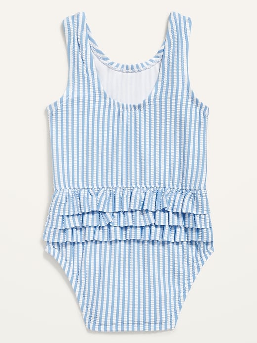 View large product image 2 of 2. Seersucker-Stripe Ruffle-Trim Swimsuit for Baby