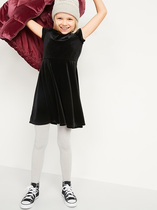 View large product image 1 of 2. Fit & Flare Short-Sleeve Velvet Dress for Girls