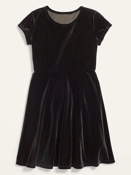 View large product image 2 of 2. Fit & Flare Short-Sleeve Velvet Dress for Girls