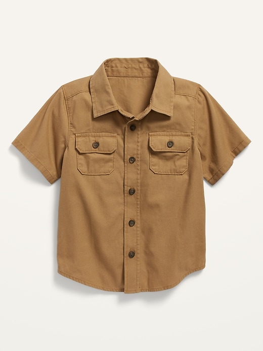 View large product image 1 of 1. Short-Sleeve Button-Front Canvas Utility Shirt for Toddler Boys