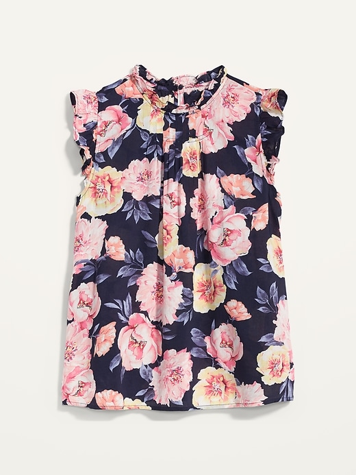 View large product image 1 of 1. Floral High-Neck Flutter-Sleeve Blouse