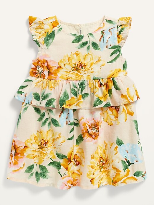 View large product image 1 of 1. Ruffle-Trim Tiered Floral Dress for Baby