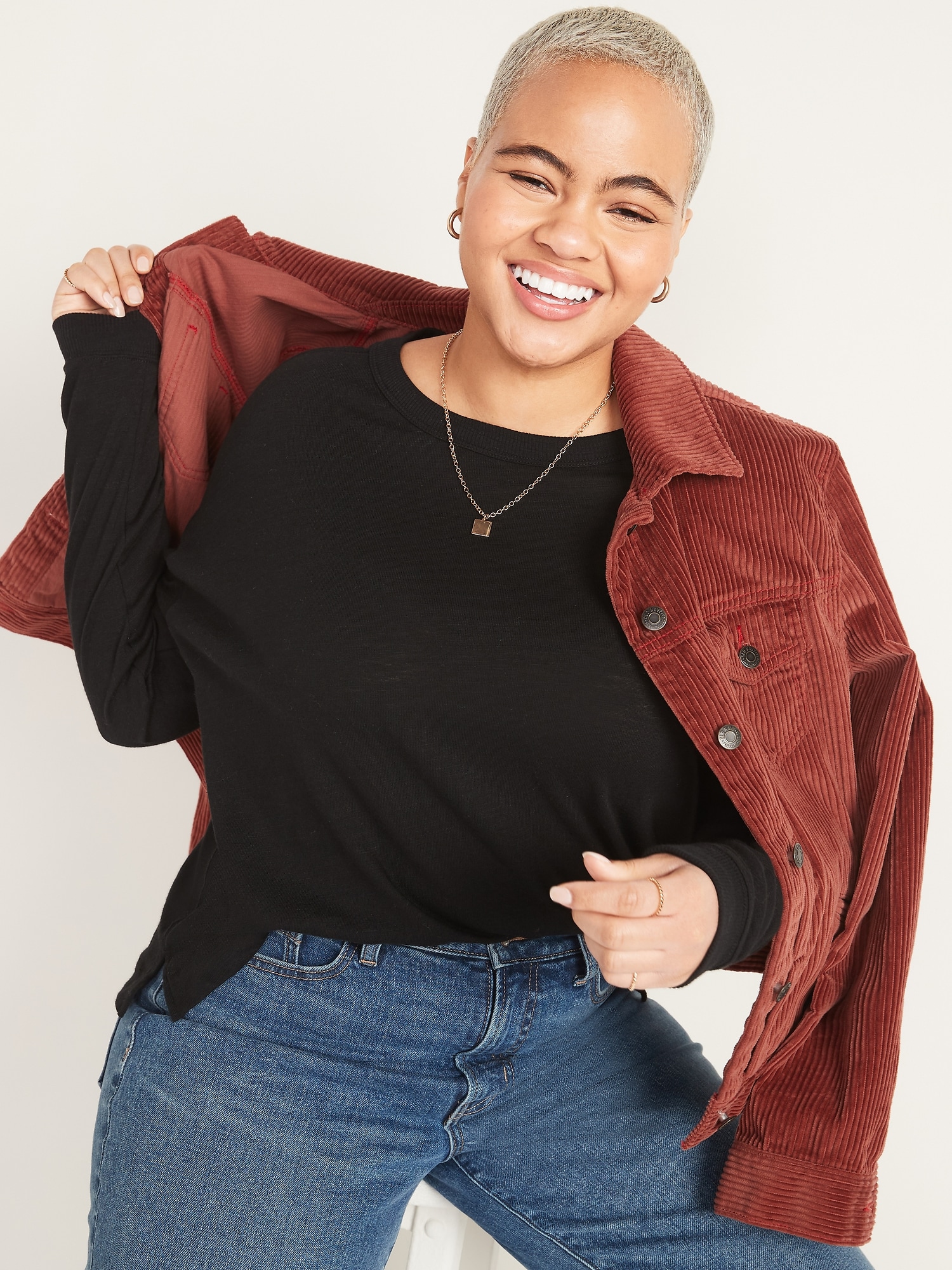 Loose Thick Slub-Knit Easy Long-Sleeve Tee for Women | Old Navy