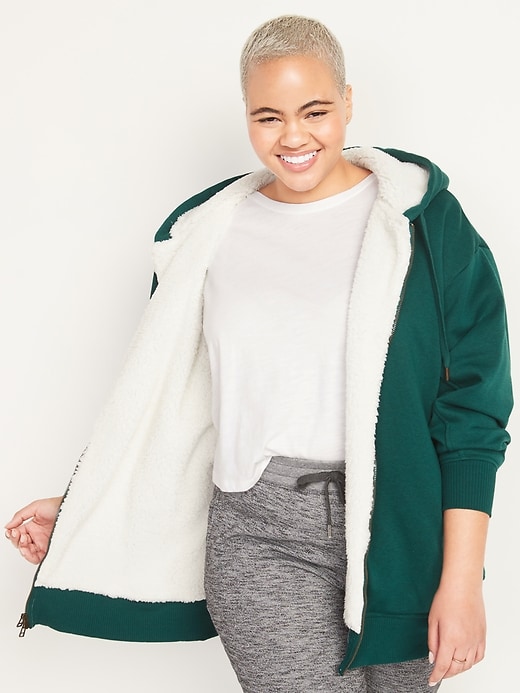 Image number 1 showing, Cozy Oversized Sherpa-Lined Zip Hoodie