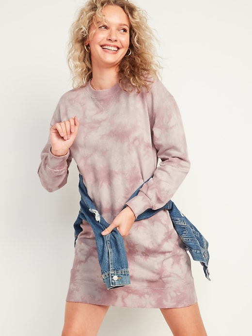 Image number 1 showing, Tie-Dyed Sweatshirt Shift Dress for Women